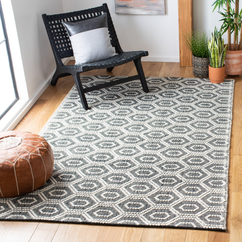 Trumann Natura Hand Woven Wool Cotton Geometric Rug in Gray/Cream, Rectangle 4' x 6'