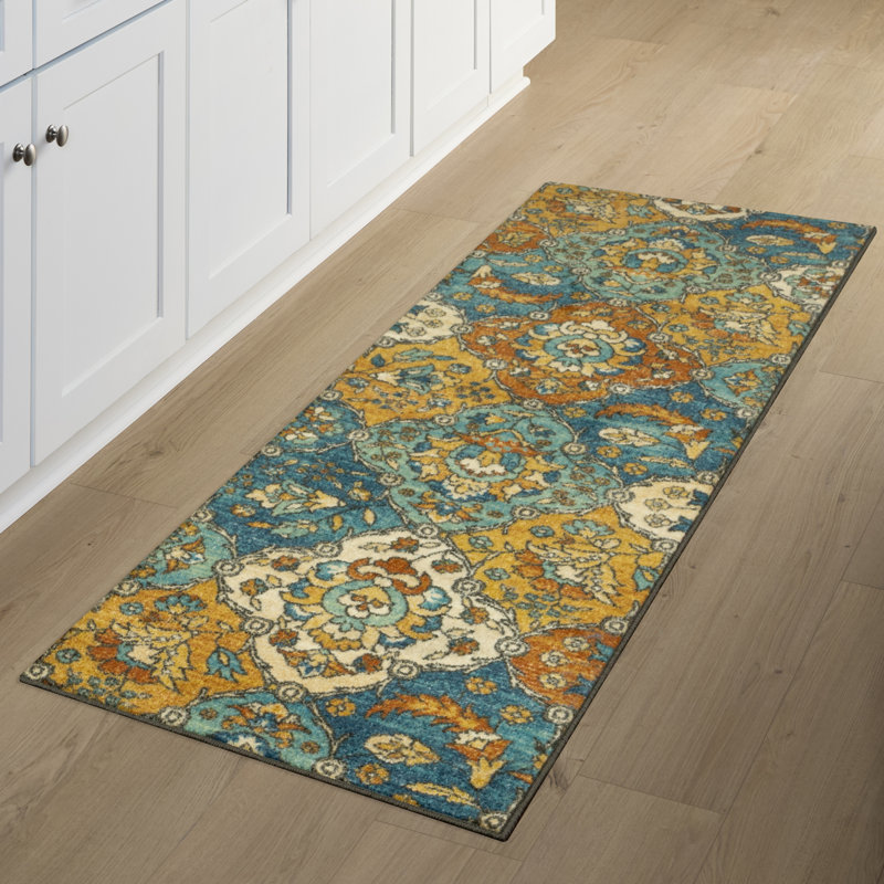 Sutton Washable Blue Accent Rug, Runner 2' x 6'