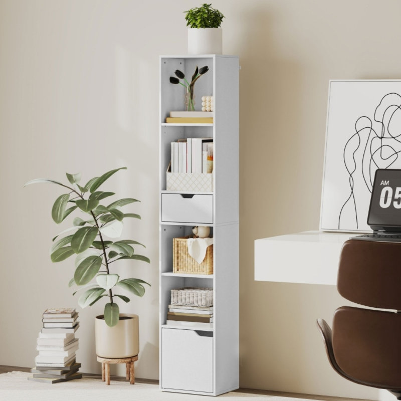 Bookcase, Bookshelf With Drawer And Door, White
