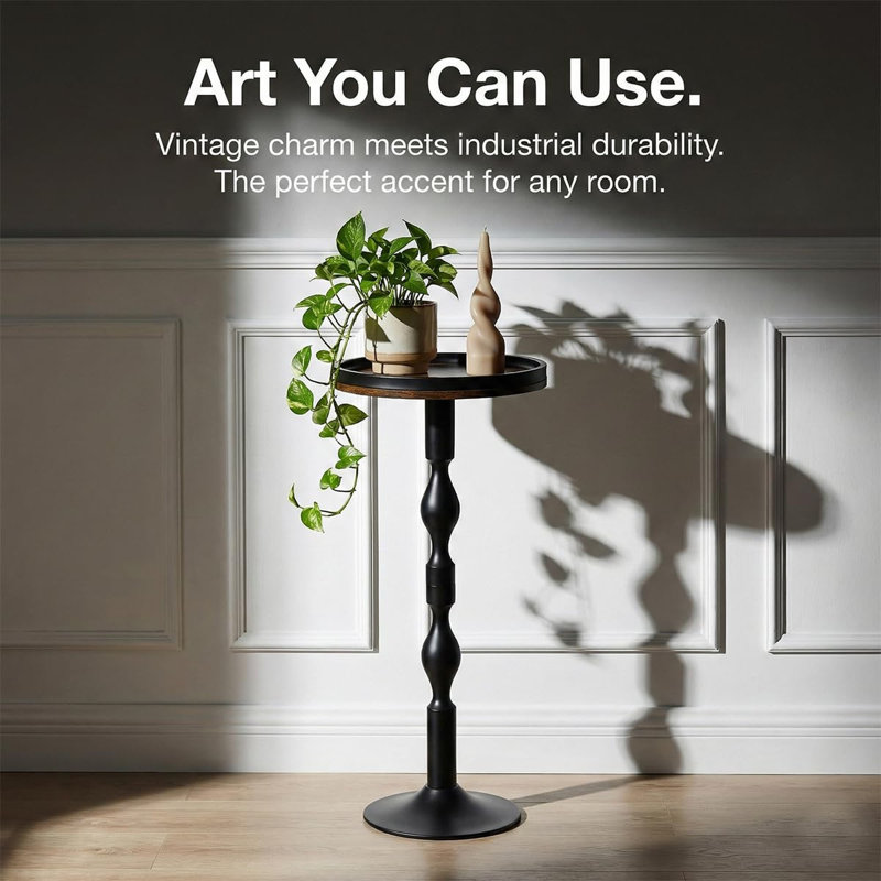 Table d'appoint ronde 27 po, table d'appoint en bois avec base lestée, Brun rustique / noir, Brun rustique, Noir