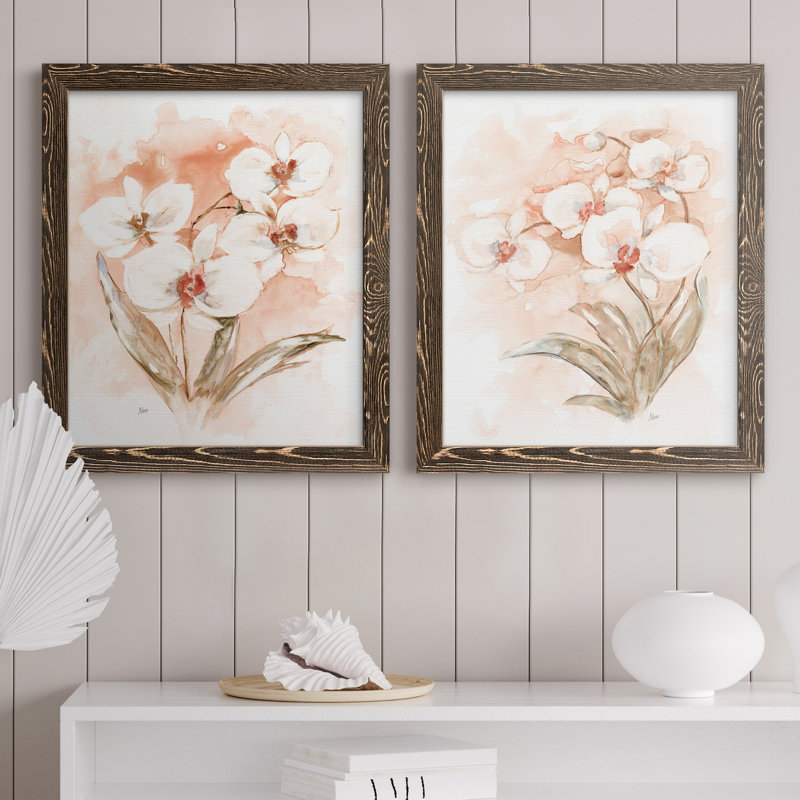 «White and Coral Orchid I», ensemble de reproductions d'art sur toile encadrées, H 31,5 po x l 47 po x P 1,5 po