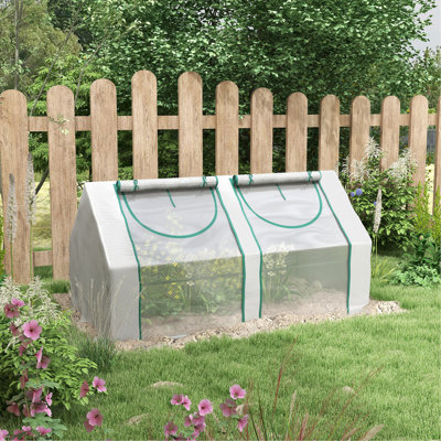 Serre portative, serre de jardin avec 2 housses en PE / plastique, structure en acier et 2 fenêtres à enroulement