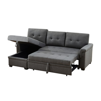 Jardin 84"W Dark Gray Linen Reversible Sleeper Sectional Sofa With Storage Chaise