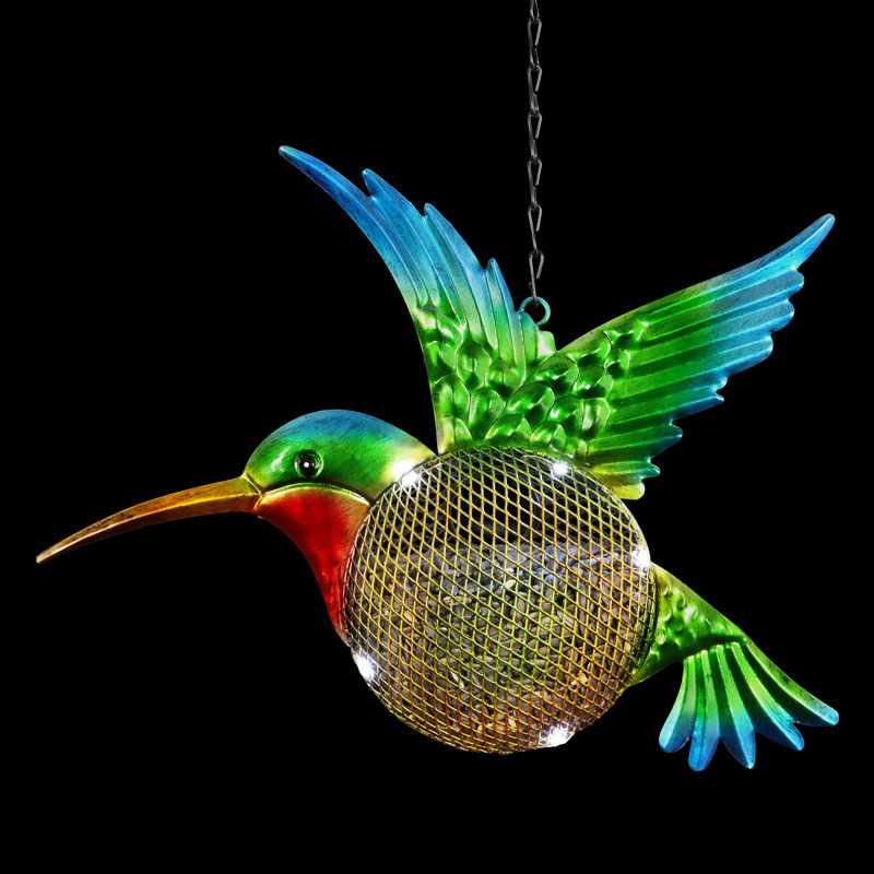 Colorful Metal Hanging Hummingbird Solar Bird Feeder