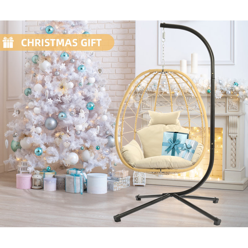 Fauteuil à œufs suspendu avec support Abida, capacité de 350 lb, Yellow/Beige
