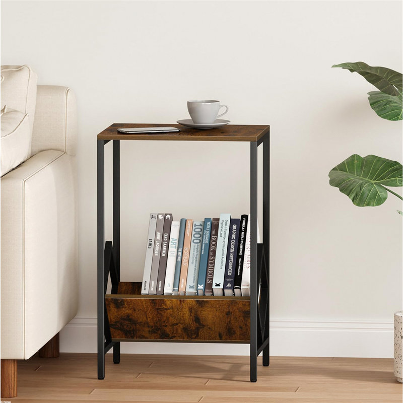 2-Tier End Table, Record Player Stand For 100 Albums, Brown, Brown