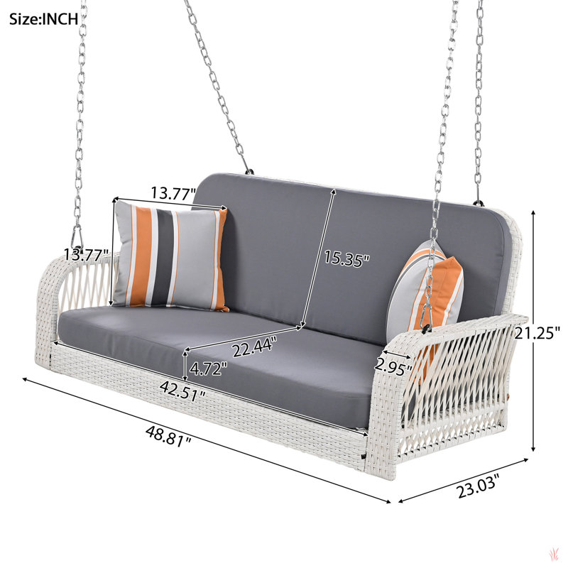 Winston Porter GO PE Wicker Porch Swing, 2-Seater Hanging Bench With Chains, Patio Furniture Swing For Backyard Garden Poolside