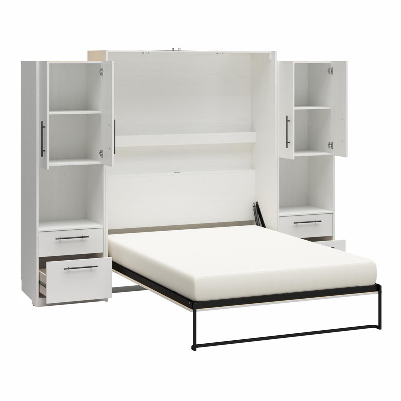 Armoire 2 tiroirs avec rangement ouvert et fermé Holly Hills, Blanc
