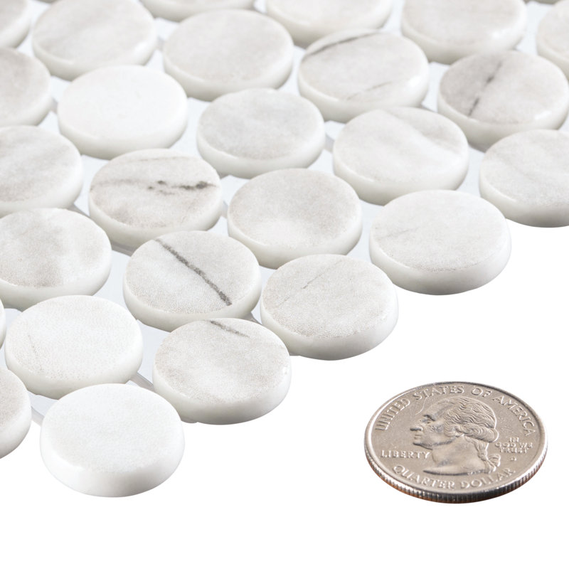 Muse 1-in. Penny Round Marble Look Glossy Glass Pool, Shower and Wall Tile, Hera