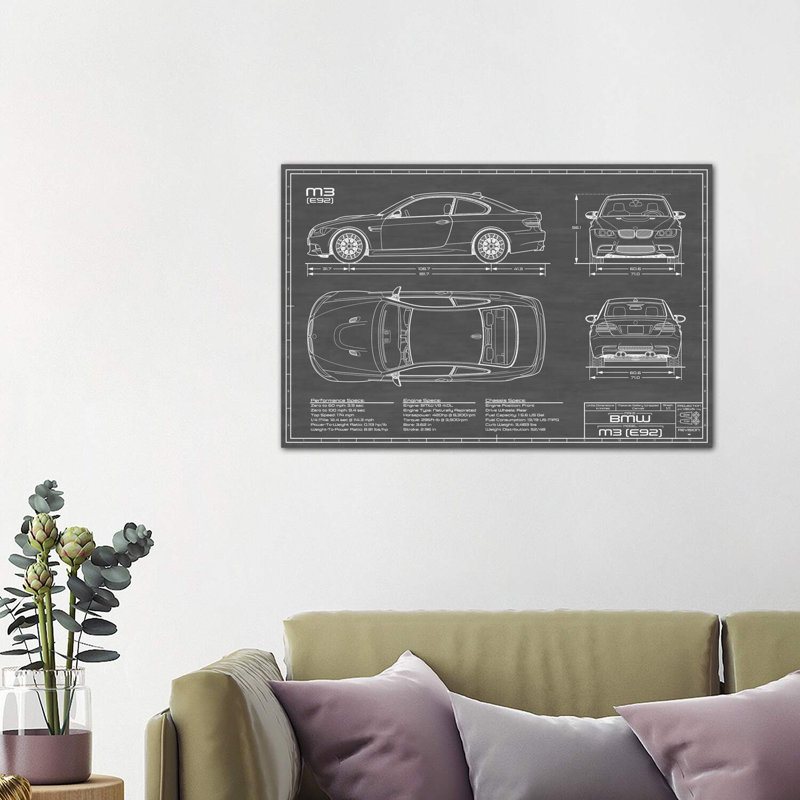 BMW M3 (E92) Black by Action Blueprints - Wrapped Canvas Print, 101.6 cm H x 66.04 cm W x 3.175 cm D