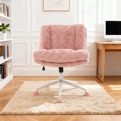 Wide Seat Criss Cross Legged Office Chair,Armless Office Desk Chair Modern Vanity Chair With Wheels by Mercer41