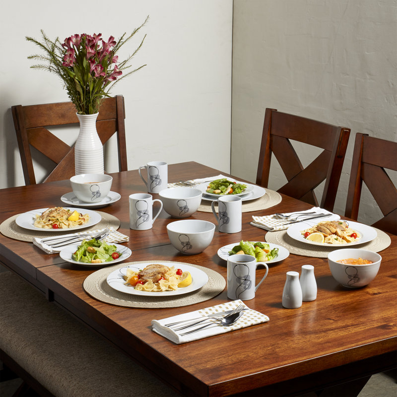 Jacqueline White Porcelain Round Dinnerware Set, Service for 4
