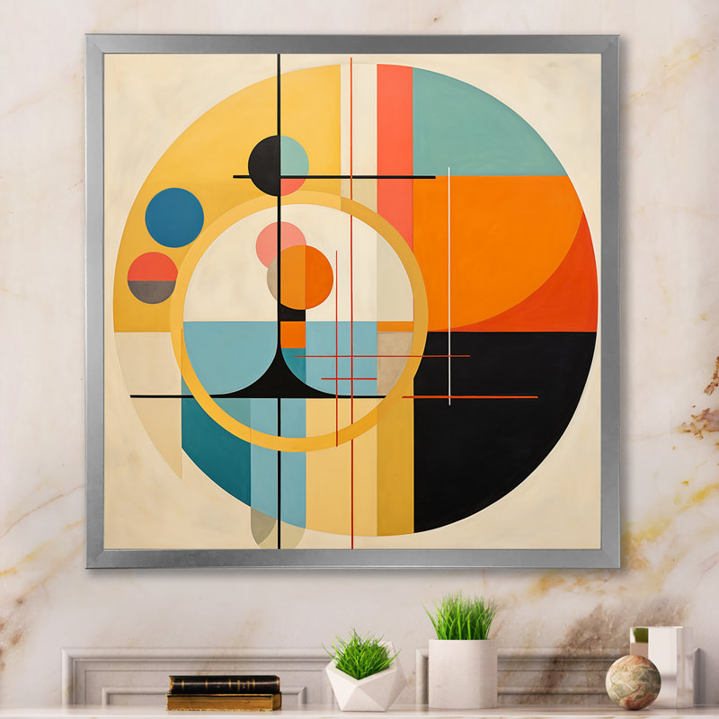 «Odyssey Midcentury Retro Abstract Geometrics», reproduction sur toile, Cadre simple argenté, H 30 po x l 30 po x P 1 po