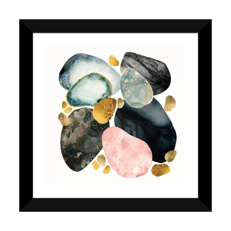 Pebble Abstract - impression d'art graphique, Papier encadré noir, Blanc, H 24 po x l 24 po x p 1 po