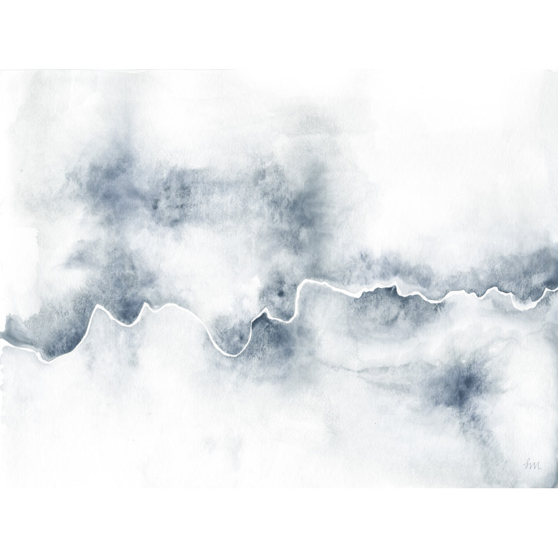Bleu, gris, ligne abstraite qui coule, sur fond blanc, H 24 po x l 36 po x P 1,5 po