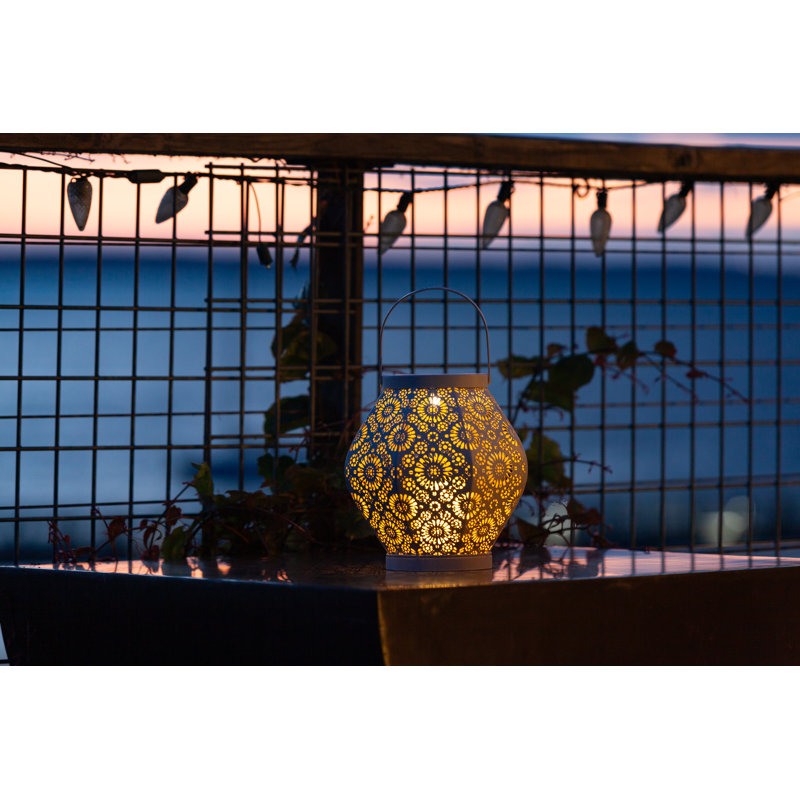 7.9'' White Punched Metal Solar Hanging Lantern