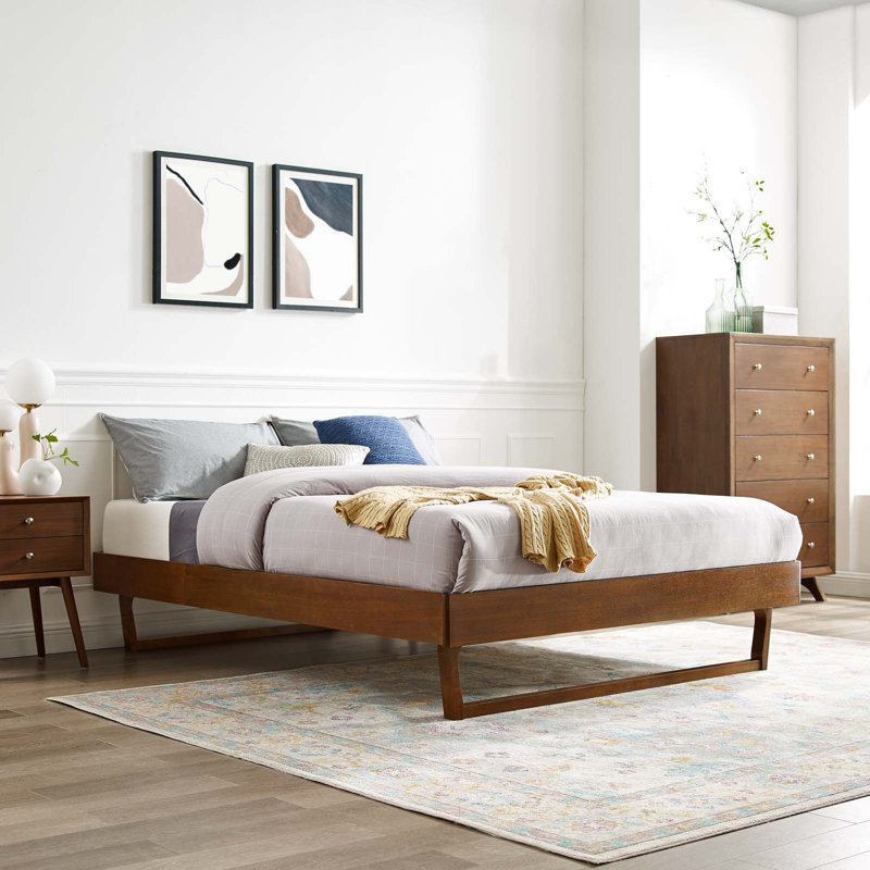Billie Wood Platform Bed Frame, Walnut, Twin