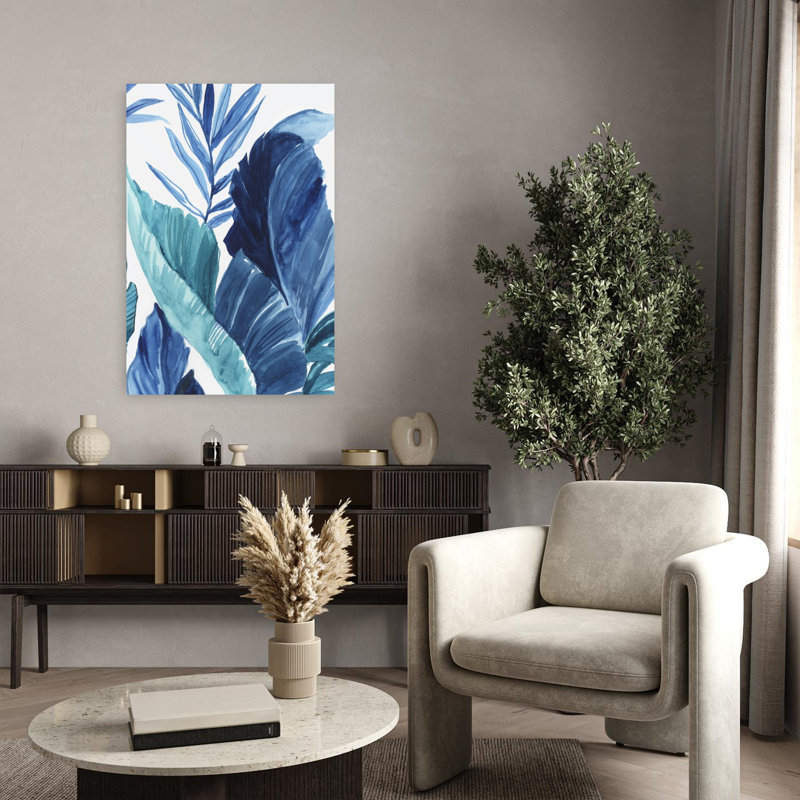 Tropica bleu II, art tropical naturel serein, vibrant et naturel, H 36 po x l 24 po