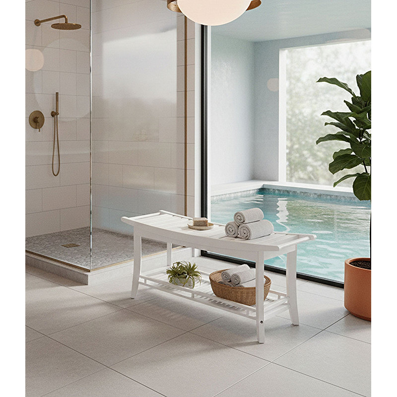 Banc en bois massif Talreja, Blanc