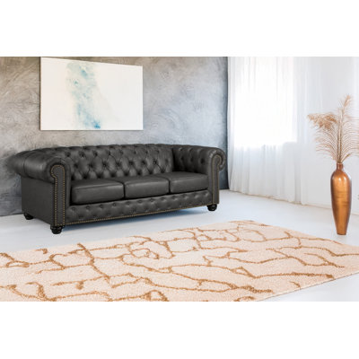 Orner 93" Leather Rolled Arm Chesterfield Sofa
