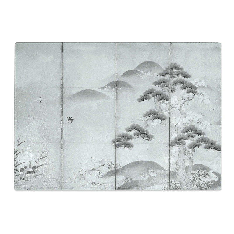 Tempered Glass Birds and Flowers of Four Seasons by Kano Tan'yu Chopping Board, 39cm W x 28.5cm L