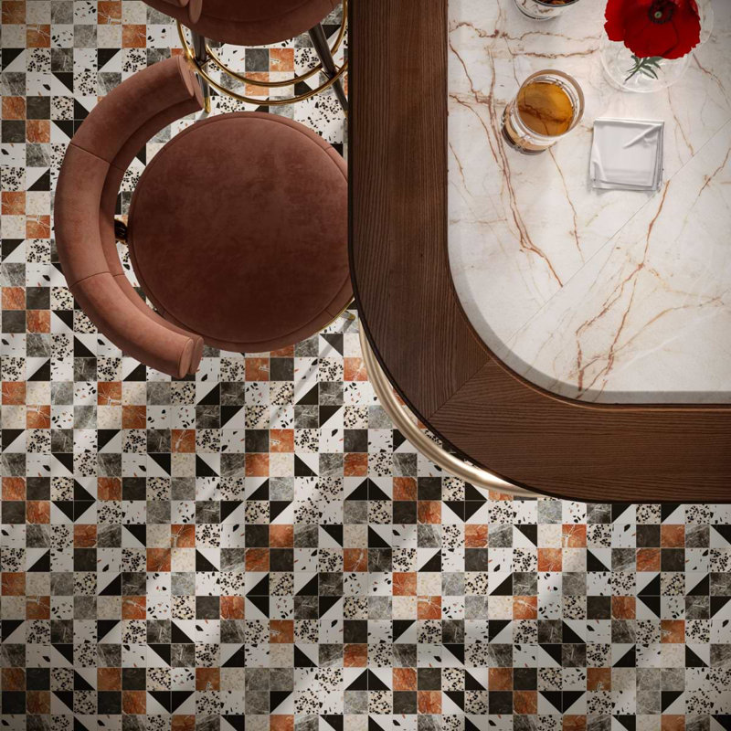 Elizabeth Sutton Artem Mosaic Tile, Wren Terracotta;Gray