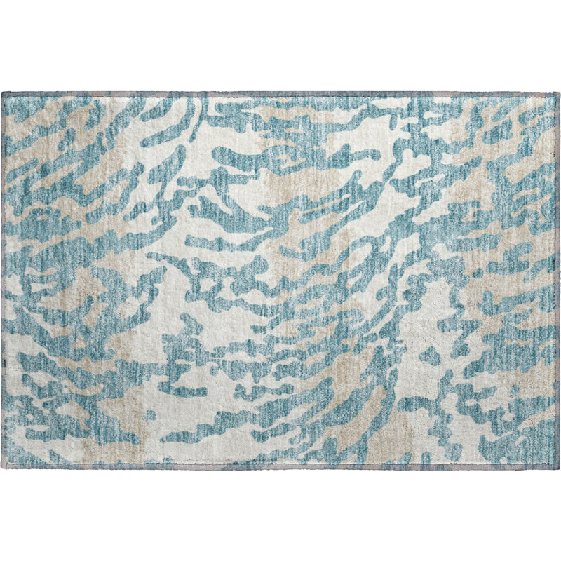 Premium Machine Washable Prisco Teal Rug, Rectangle 1'8" x 2'6"