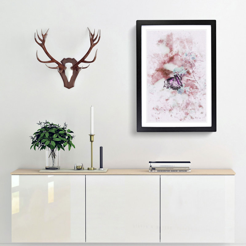 A Butterfly Upon A Flower - Single Picture Frame Painting on MDF, 87cm H x 62cm W x 2cm D, Black Framed