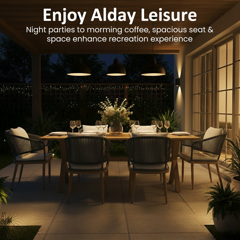 Rectangular Outdoor Dining Set With Cushions, Beige/Brown Wood/Grey/Brown, 4