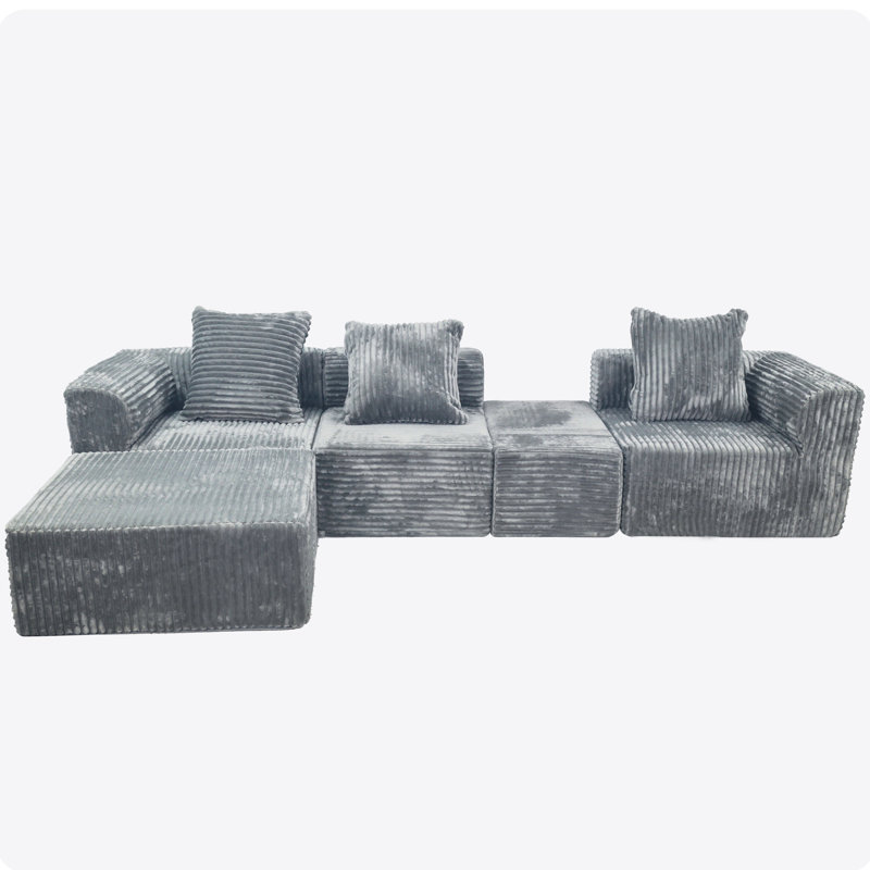 American Style Convertible Modular 4 - Seat Compression , Grey With Medium Firm Seat, 100% New Foam, Us , Standard 100 By Brushed Corduroy Covers, Machine Washable And Skin Smooth