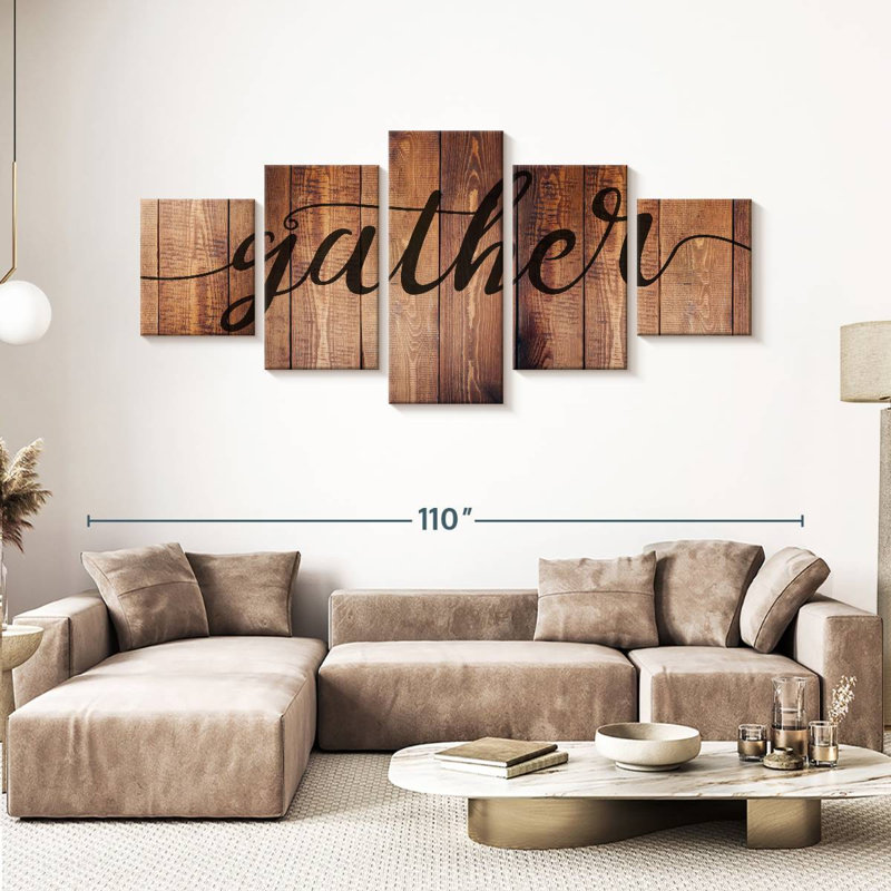 Gather Typographie II - Ensemble de 5 toiles tendues, H 92 po x l 42 po x P 1,25 po