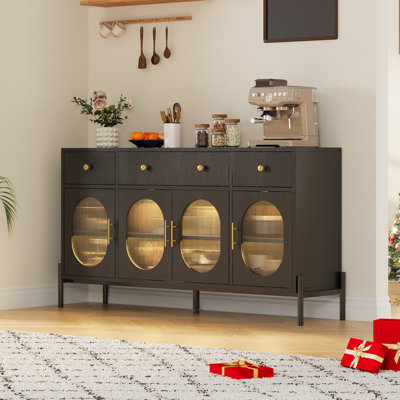 Large Sideboard Buffet with Storage, Modern Farmhouse Coffee Bar with 3 Drawers & Adjustable Shelves, Wooden Kitchen Pantry Storage Cabinet by Ivy Bronx