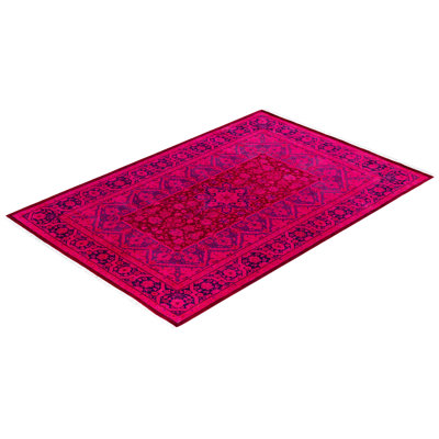 Overdyed Hand-Knotted Wool Modern-Contemporary Pink Area Rug 4' 3" x 6' 2"