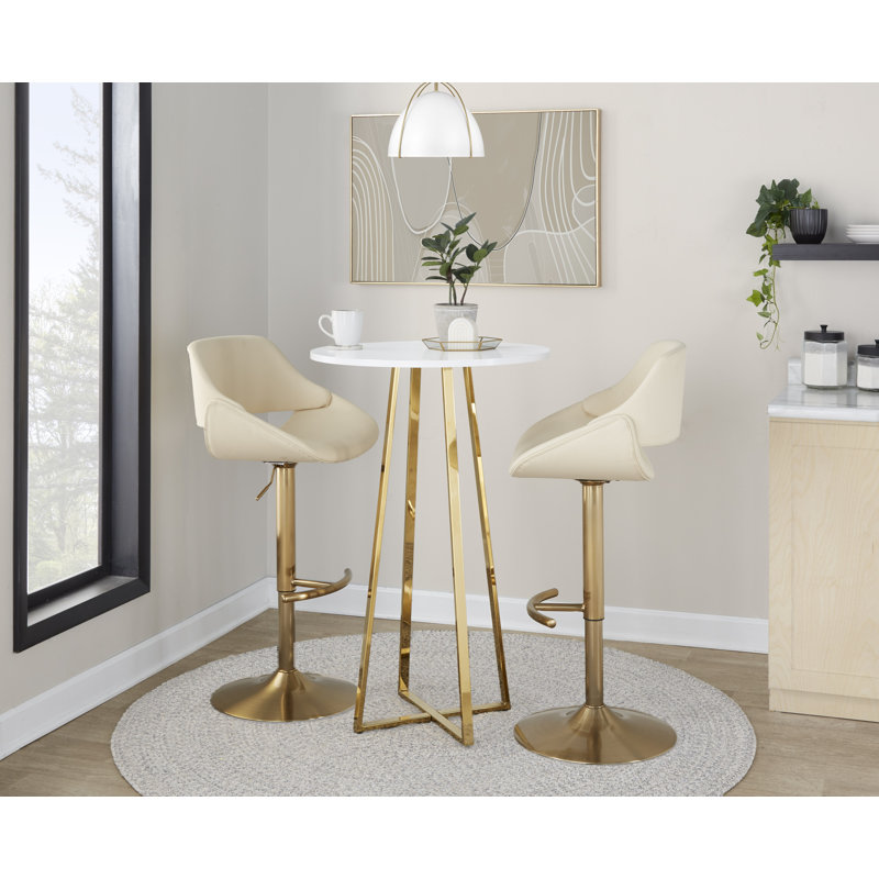 Fabrico Adjustable Barstool - Set Of 2, Cream, Gold