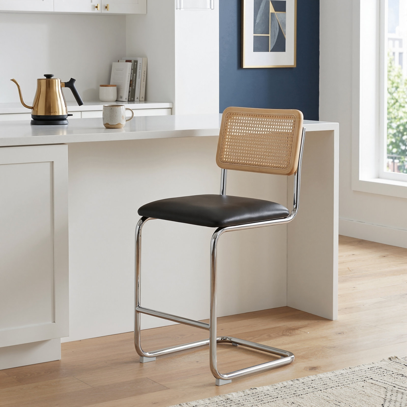Walsh Bar and Counter Stool, Midnight Black Vegan Leather, Counter Stool (23” Seat Height)