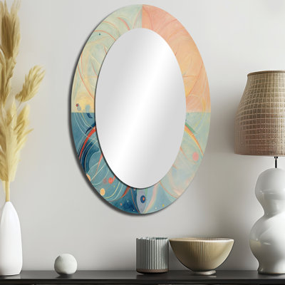 Illustration spirituelle rétro cosmique VI - grand miroir mural ovale sur métal