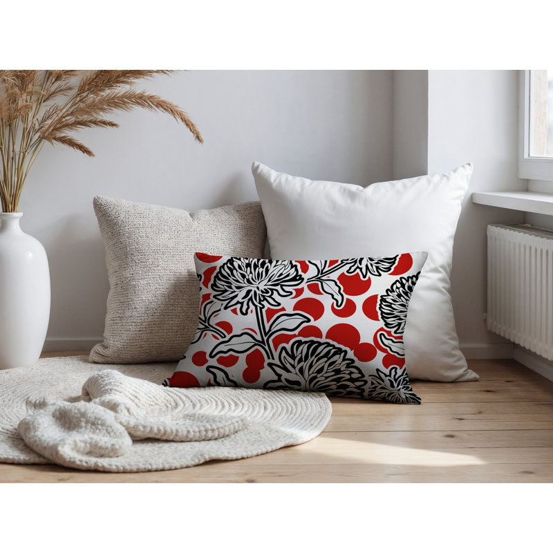 Oreiller rectangulaire réversible intérieur / extérieur Jae, Rectangle H 18 po x l 25 po, Rouge