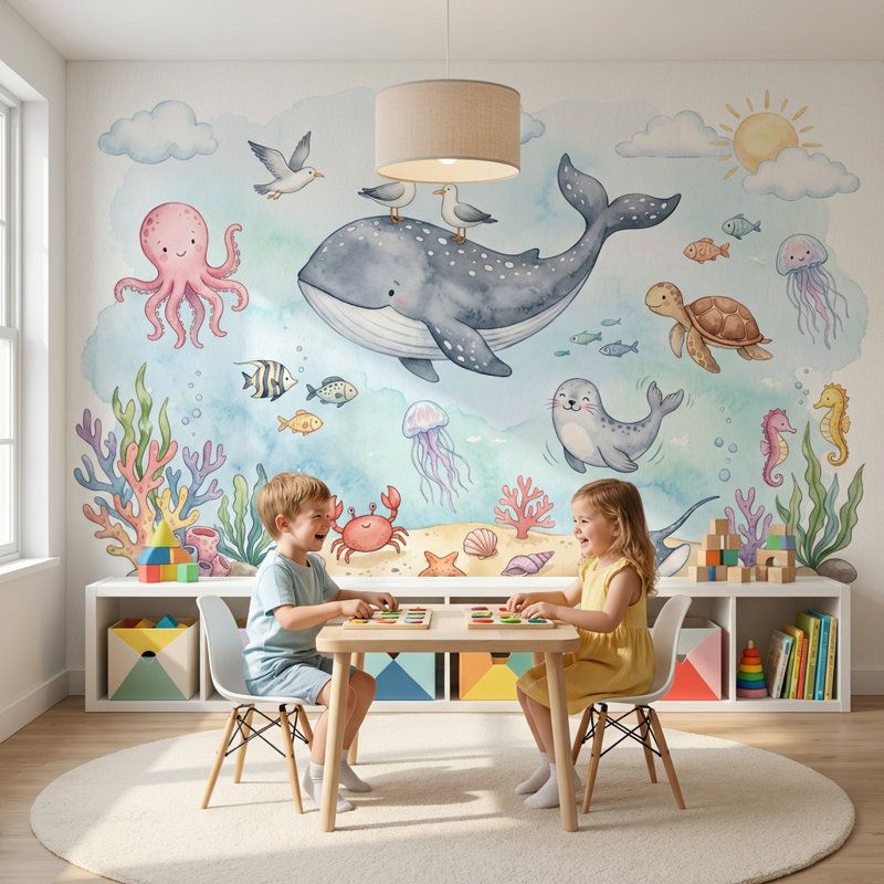Décoration murale sous-marine marine, 200 po x 120 po, Peler et coller
