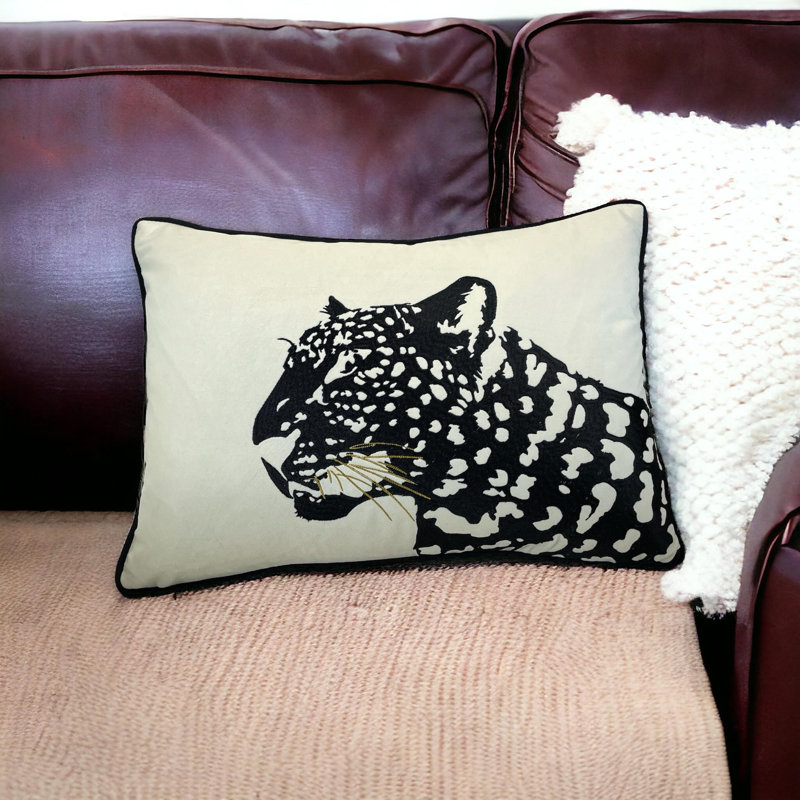 Housse de coussin lombaire en velours, Noir / blanc