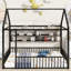 Structure de lit noire en métal de style maison avec tablettes. Pleine grandeur pour une chambre à coucher confortable. L 77,6 po x l 55,6 po x H 66,9 po et lit maison stable, noir-1964481912-1964481913