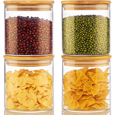 21Oz - 4 Pack Glass Jars With Bamboo Lids, Glass Food Storage Containers With Airtight Lids, Air Tight Pantry Storage Containers
