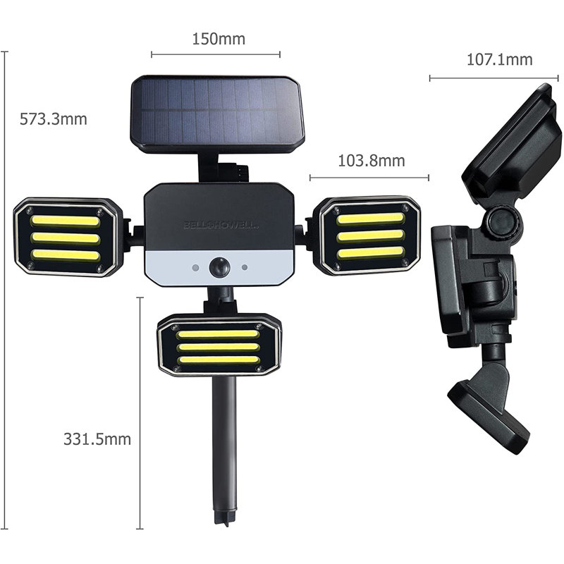 Bell+Howell Bionic Solar Powered Floodlight with Remote Control, Wide Angle and Motion Activated