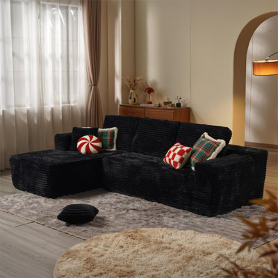 Canapé modulaire 104 po avec méridienne en forme de L, sans assemblage requis, canapé modulaire moderne avec assise profonde, canapé rembourré pour chambre à coucher, tissu en velours côtelé moelleux