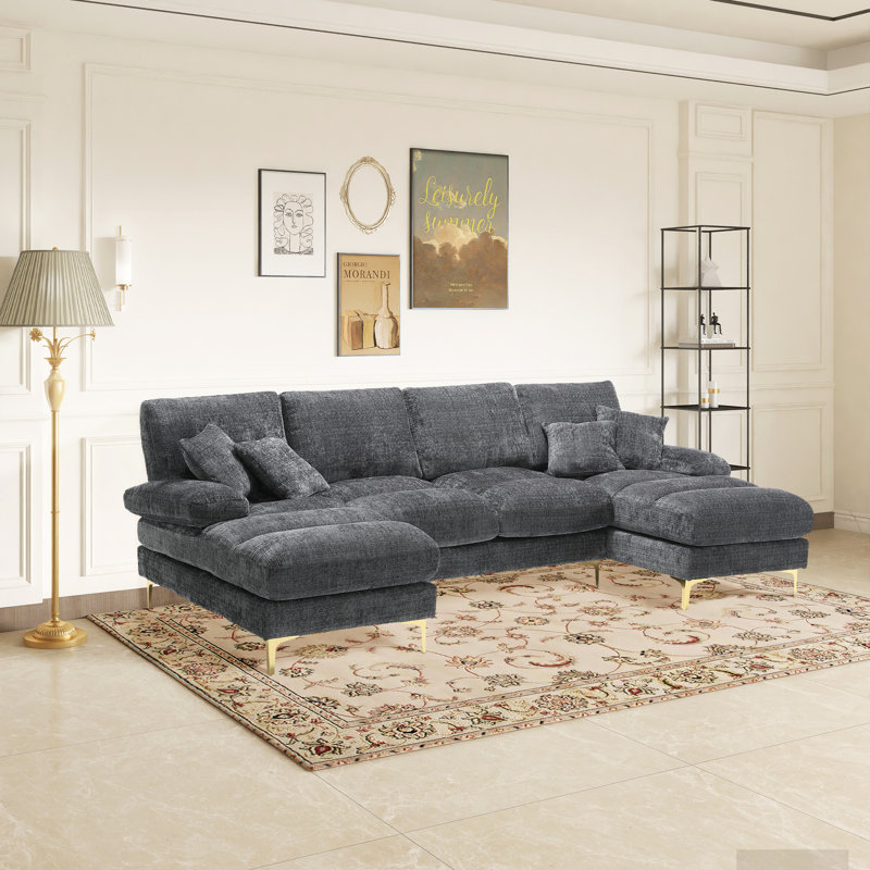 Canapé modulaire en chenille Aredale, Gris chenille