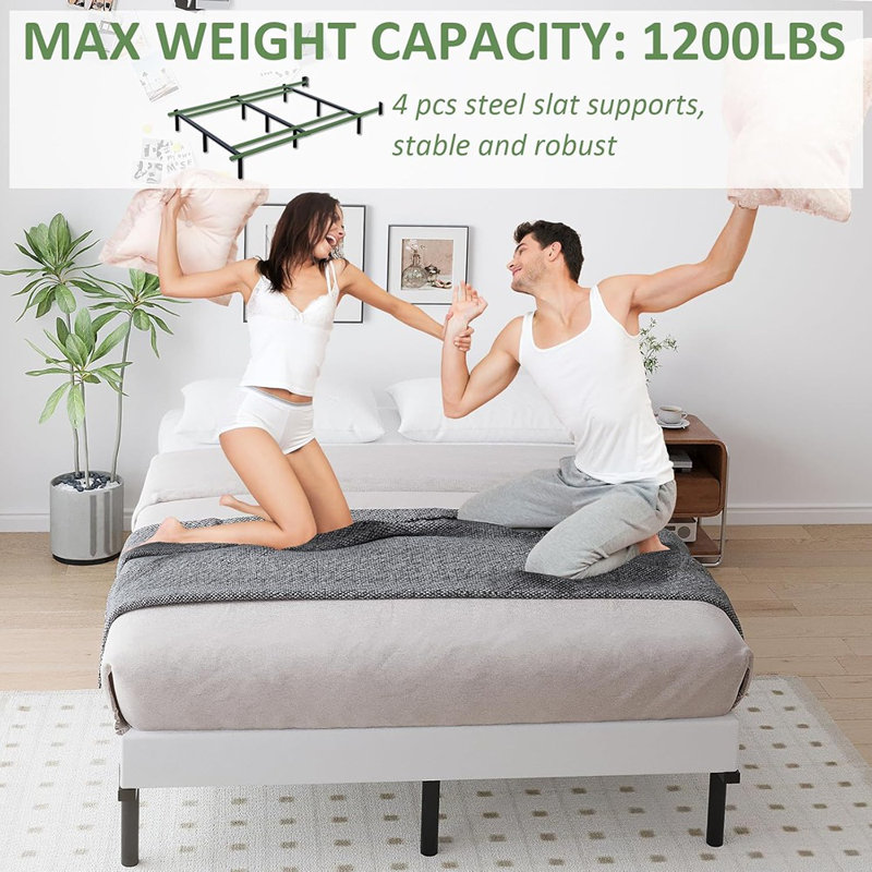 Structure de lit double en métal, cadres de lit plateforme robustes de 7 pouces de taille double pour sommier tapissier et matelas, assemblage facile, silencieux, réglable, noir