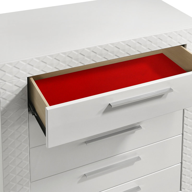 Commode 5 tiroirs en bois blanc Blanca
