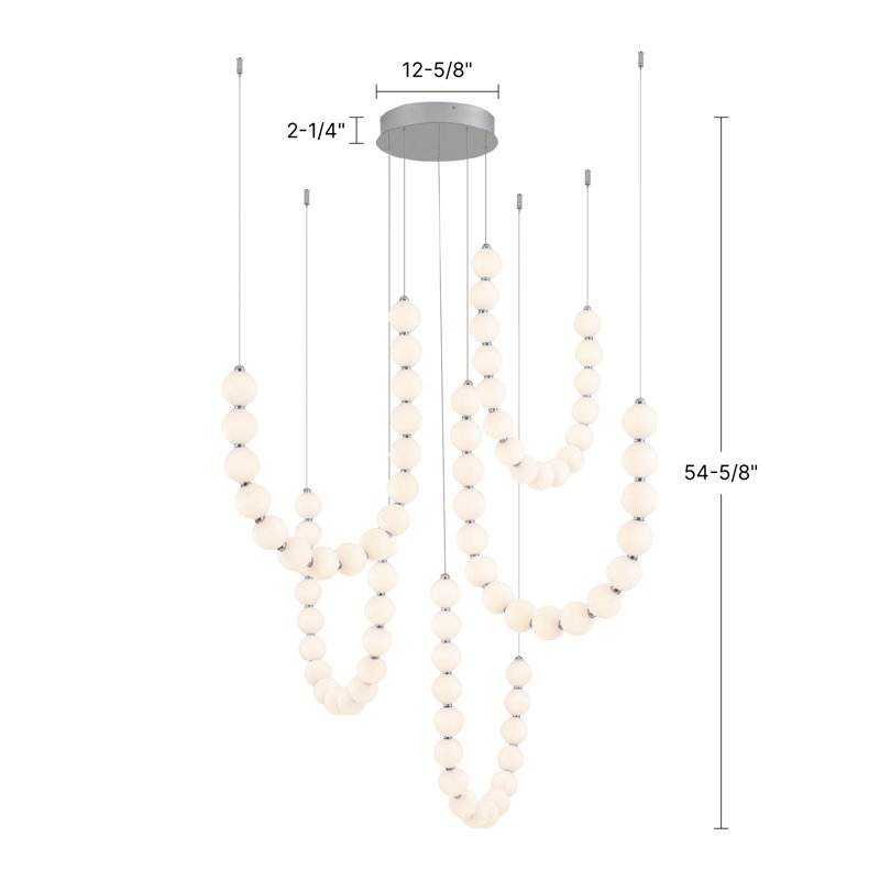 Akoya 80 Light Silver dimmable LED Chandelier, Chrome, 5 Head Chandelier