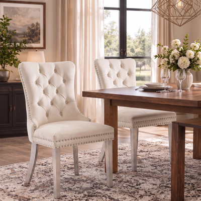 Chaise de salle à manger moderne en velours avec dossier capitonné et garniture cloutée (lot de 2)