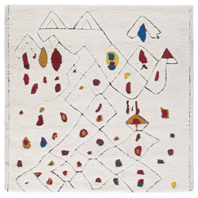 Kaloudis 922 Hand Tufted Wool/Cotton Abstract Indoor Use Only Rug in Ivory/Red