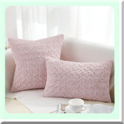 Rose Bliss 3D Pink Pillow Covers - Set of 2 | Fluffy Decorative Cushion Cases for Couch, Bed, Sofa | Rose Pattern Design